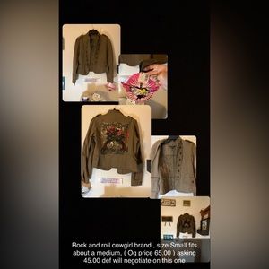 Womens Rock rival Denim, Rock and Roll Brand Green camo army colored jacket
